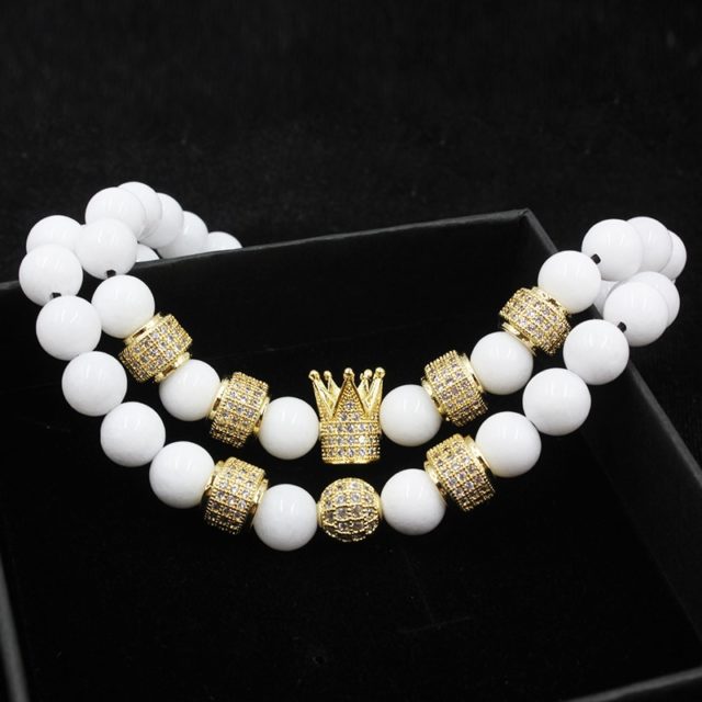 2018 2pcs/Set Luxury Fashion Crown Charm Bracelet. Natural Stone For Women And Men