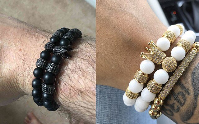 2018 2pcs/Set Luxury Fashion Crown Charm Bracelet. Natural Stone For Women And Men