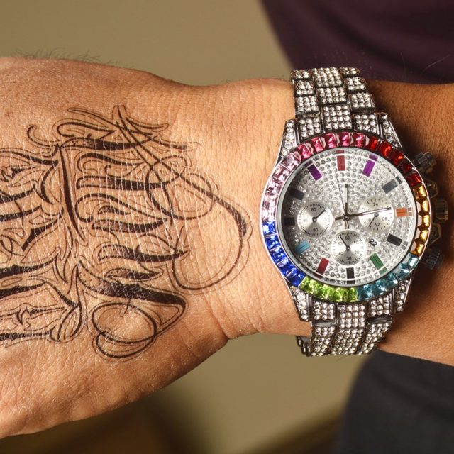 Luxury Men's Iced Out Watch.  Colorful Diamond & Steel