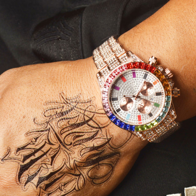 Luxury Men's Iced Out Watch.  Colorful Diamond & Steel