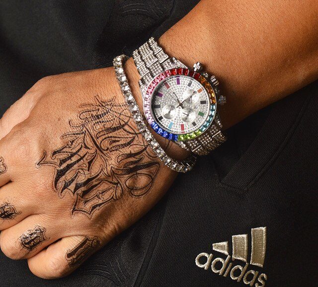 Luxury Men's Iced Out Watch.  Colorful Diamond & Steel
