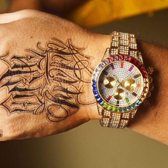 Luxury Men's Iced Out Watch.  Colorful Diamond & Steel