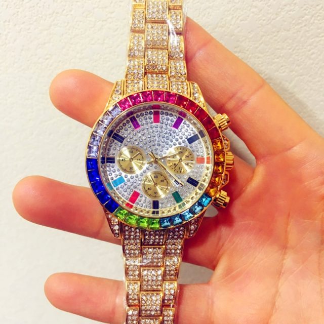 Luxury Men's Iced Out Watch.  Colorful Diamond & Steel