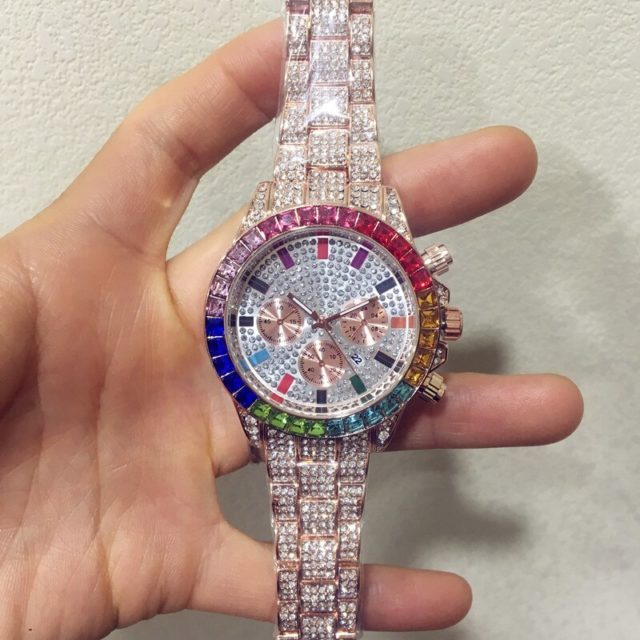 Luxury Men's Iced Out Watch.  Colorful Diamond & Steel