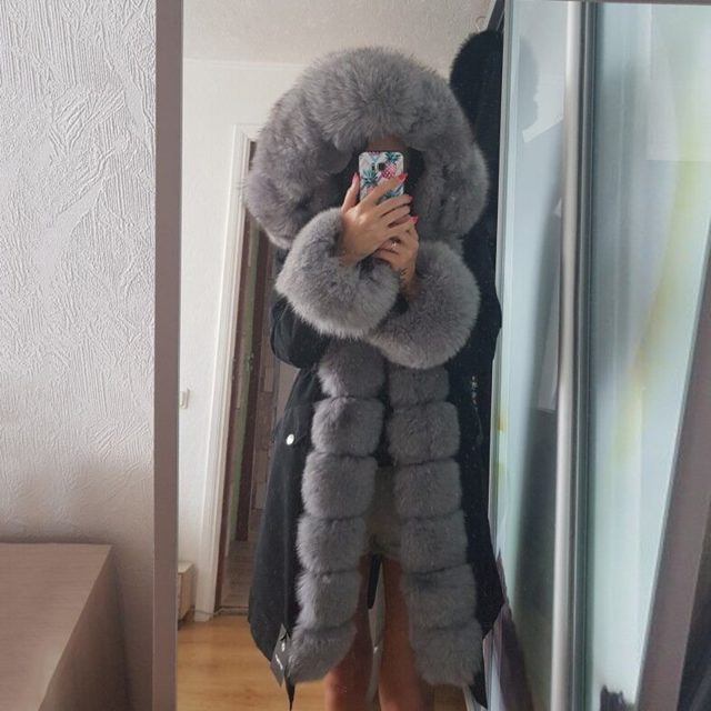 Women's Long Parka. Real Fur. Natural Fox Fur Hood. Winter Jacket