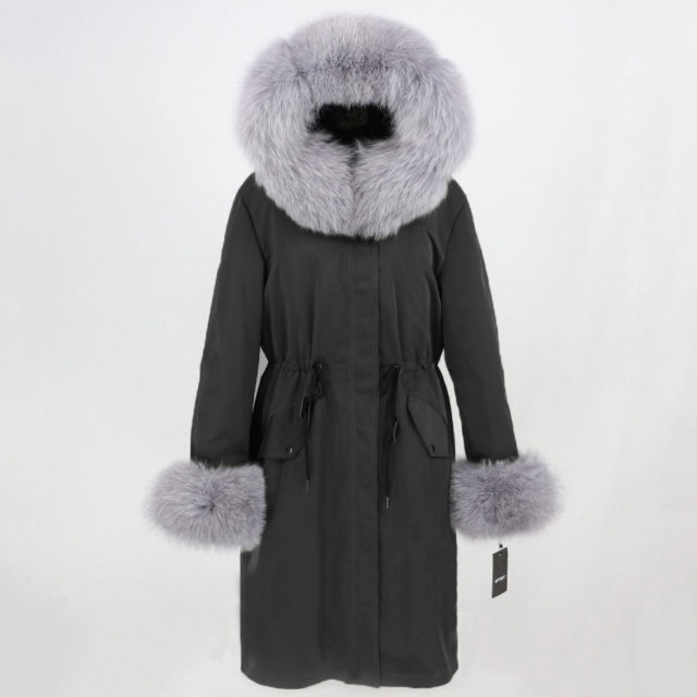 Women's Long Parka. Real Fur. Natural Fox Fur Hood. Winter Jacket