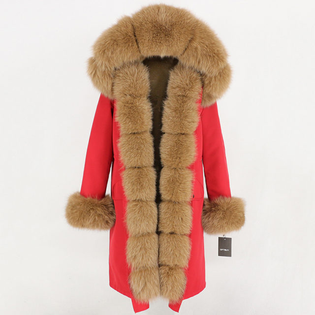 Women's Long Parka. Real Fur. Natural Fox Fur Hood. Winter Jacket