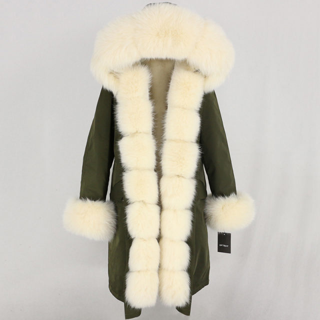 Women's Long Parka. Real Fur. Natural Fox Fur Hood. Winter Jacket