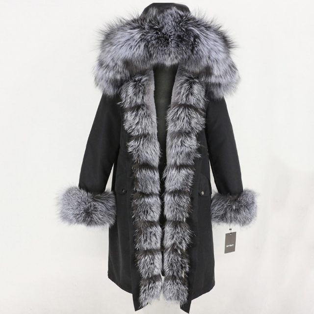 Women's Long Parka. Real Fur. Natural Fox Fur Hood. Winter Jacket
