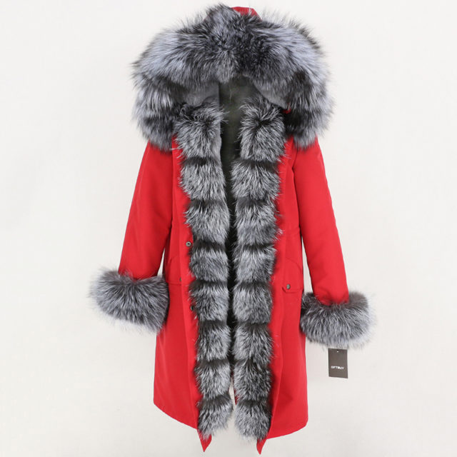 Women's Long Parka. Real Fur. Natural Fox Fur Hood. Winter Jacket