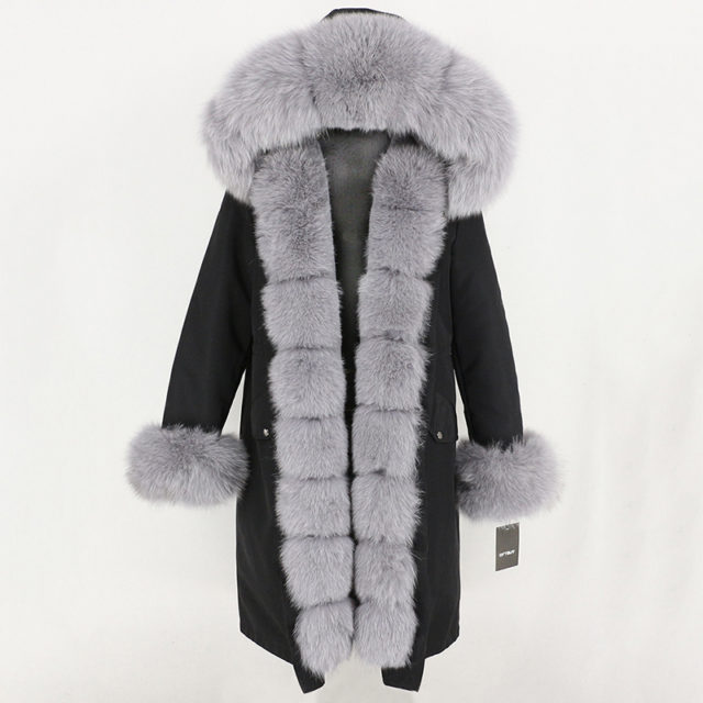 Women's Long Parka. Real Fur. Natural Fox Fur Hood. Winter Jacket
