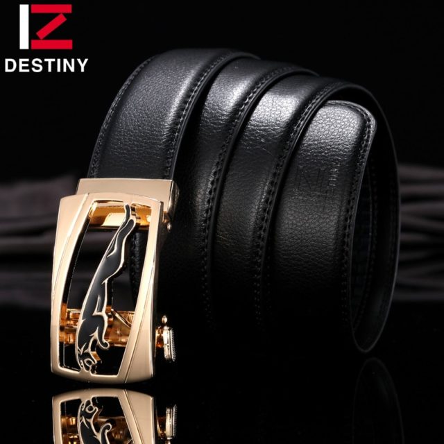DESTINY New Designer Belts Men High Quality Leather Belt Luxury Famous Brand Male Genuine Leather Strap Automatic Buckle Leopard