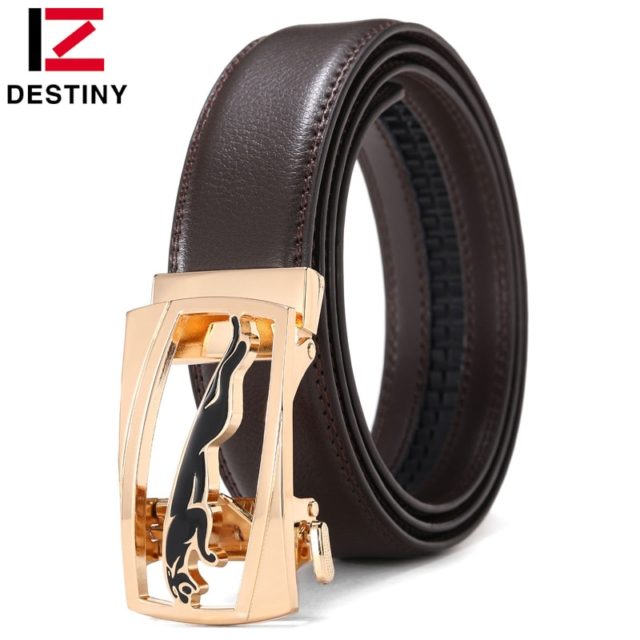 DESTINY New Designer Belts Men High Quality Leather Belt Luxury Famous Brand Male Genuine Leather Strap Automatic Buckle Leopard