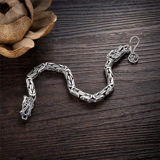 V.YA Real 925 Sterling Silver Dragon Bracelet for Men Male Vintage Heavy Bangles Bracelets Homme Silver Jewelry