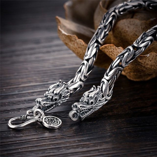 V.YA Real 925 Sterling Silver Dragon Bracelet for Men Male Vintage Heavy Bangles Bracelets Homme Silver Jewelry