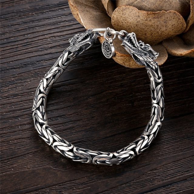 V.YA Real 925 Sterling Silver Dragon Bracelet for Men Male Vintage Heavy Bangles Bracelets Homme Silver Jewelry