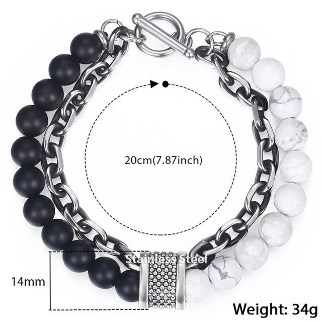 Trendsmax Natural Map Stone Men's Beaded Bracelet for women Stainless Steel Bracelets Male Jewelry Tiger eye 8 9 10 inch DB33