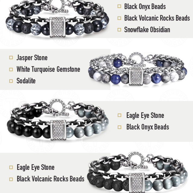 Trendsmax Natural Map Stone Men's Beaded Bracelet for women Stainless Steel Bracelets Male Jewelry Tiger eye 8 9 10 inch DB33