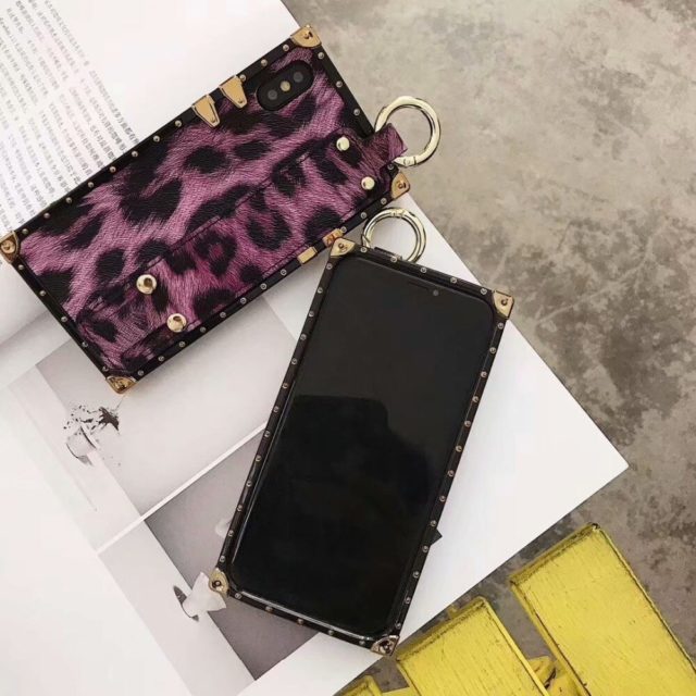 For iPhone XS Max Case Leopard Square Phone Case Cover For iPhone XR Women Wristband Stand For iPhone 7 6 6s 8 plus Case Leopard