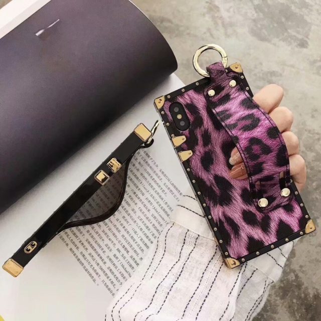 For iPhone XS Max Case Leopard Square Phone Case Cover For iPhone XR Women Wristband Stand For iPhone 7 6 6s 8 plus Case Leopard