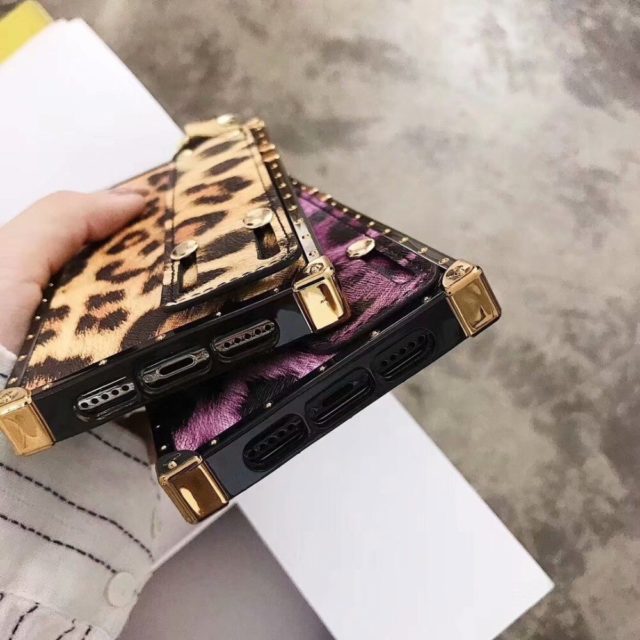 For iPhone XS Max Case Leopard Square Phone Case Cover For iPhone XR Women Wristband Stand For iPhone 7 6 6s 8 plus Case Leopard