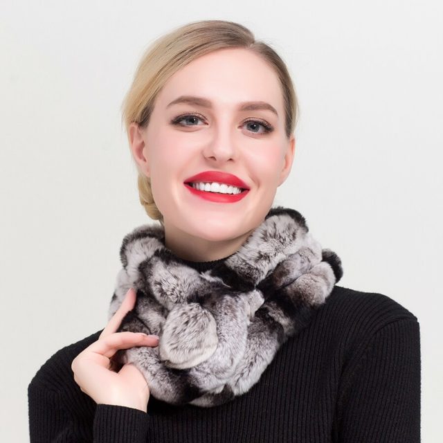 ZDFURS *Women's Real Fur Scarf High Quality Luxury Big Rex Rabbit Fur Scarves Thick Warm Winter Fashion Brand New Arrival