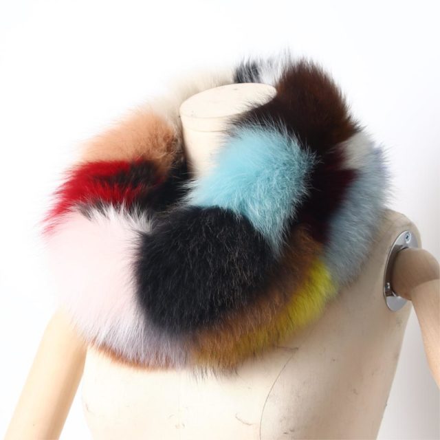 ZDFURS* 2018 New Women Fox Fur Scarf Snood Colorful Real Fur Wraps Silver Fox Fur Collars Scarves Multicolor Fashion Fur Shawls