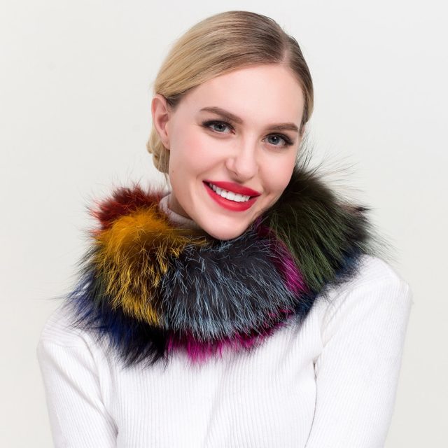 ZDFURS* 2018 New Women Fox Fur Scarf Snood Colorful Real Fur Wraps Silver Fox Fur Collars Scarves Multicolor Fashion Fur Shawls