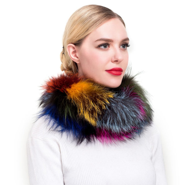 ZDFURS* 2018 New Women Fox Fur Scarf Snood Colorful Real Fur Wraps Silver Fox Fur Collars Scarves Multicolor Fashion Fur Shawls