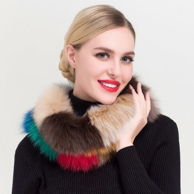ZDFURS* Hot Brand New Genuine Real Fox Fur scarves Women's Lady Fur Scarf Ring Cowl Snood  Infinity Scarf Wraps Shawl