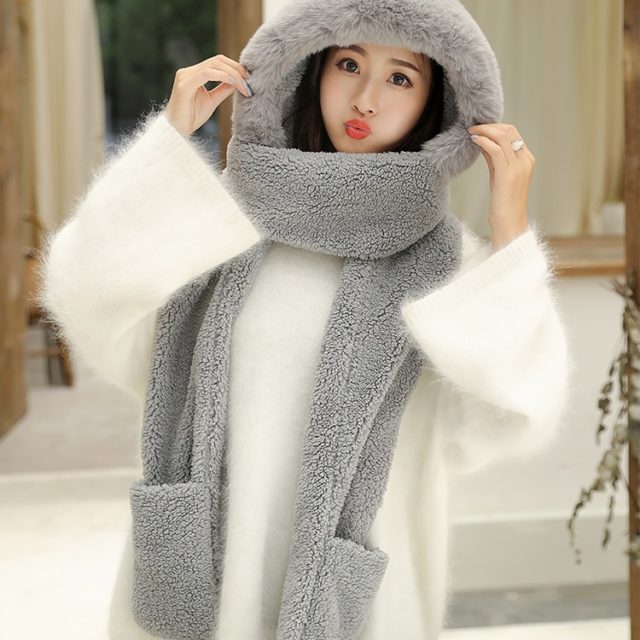 ZDFURS*Autumn and winter hat female plush thick double-layer northeast hat warm cycling neck scarf scarf gloves one gift