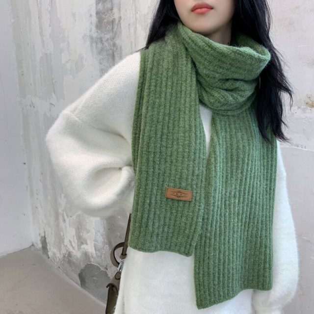 Sparsil Women Unisex Winter Cashmere Long Scarf Solid Coarse Wool Wraps Long Thick Warm Winter Knitted Scarves Shalws Female