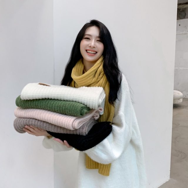Sparsil Women Unisex Winter Cashmere Long Scarf Solid Coarse Wool Wraps Long Thick Warm Winter Knitted Scarves Shalws Female