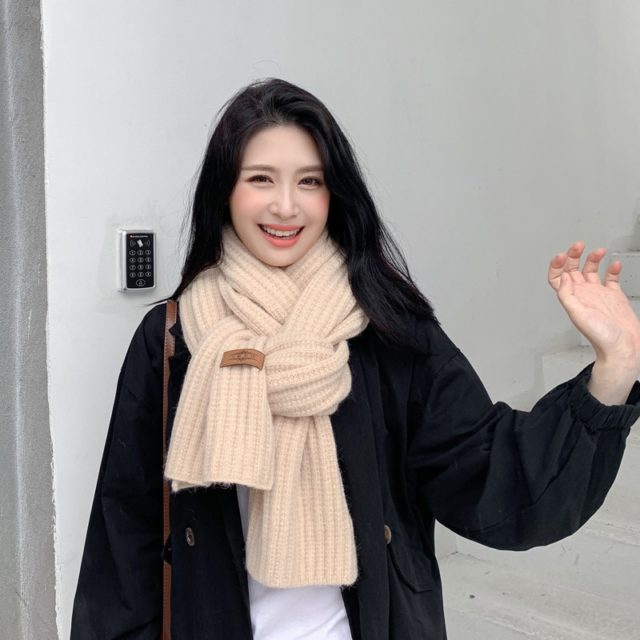 Sparsil Women Unisex Winter Cashmere Long Scarf Solid Coarse Wool Wraps Long Thick Warm Winter Knitted Scarves Shalws Female