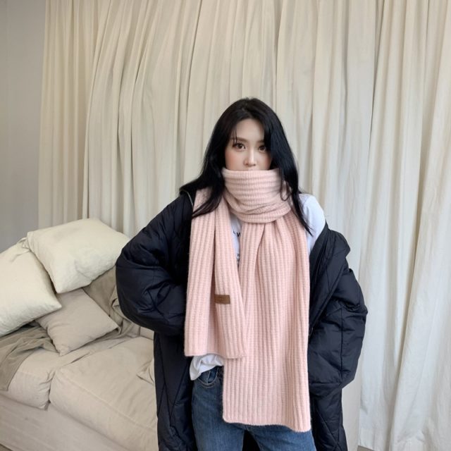 Sparsil Women Unisex Winter Cashmere Long Scarf Solid Coarse Wool Wraps Long Thick Warm Winter Knitted Scarves Shalws Female