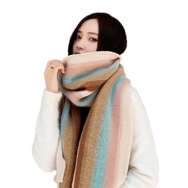Sparsil Women Winter Fashion Knitted Scarf Colorful Wool Long Scarves For Students Casual Warm Shawls Female Soft Wraps Girls