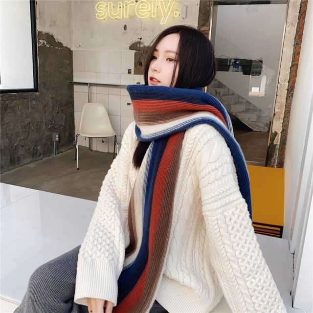 Sparsil Women Winter Fashion Knitted Scarf Colorful Wool Long Scarves For Students Casual Warm Shawls Female Soft Wraps Girls