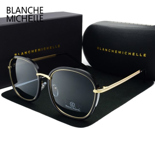 2019 High Quality Square Polarized Sunglasses Women Brand Designer UV400 Sun Glasses Gold Frame sunglass Mirror Pink With Box