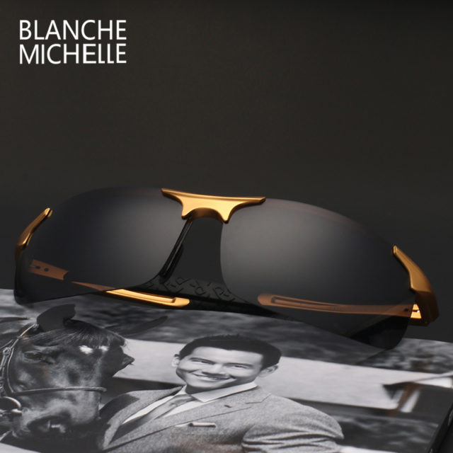 High Quality Ultra-light Aluminum Magnesium Sports Sunglasses Polarized Men UV400 Rectangle Gold Outdoor Drive Sun Glasses