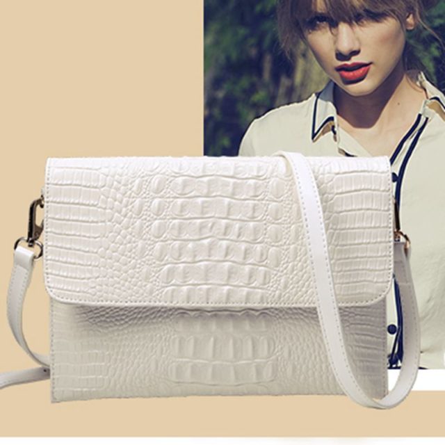 Women Envelope Evening Clutch Bags White Crocodile Pattern Lady Genuine Leather Shoulder Bags Crossbody Purses & Handbags A052