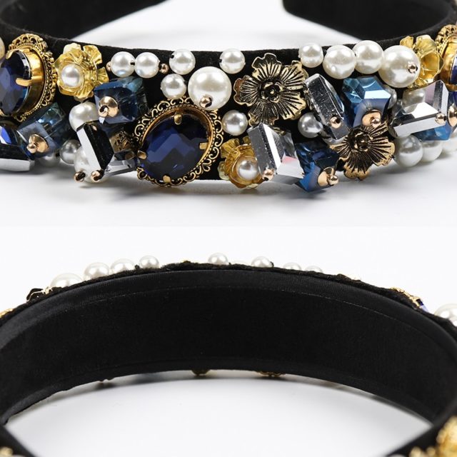 CN Baroque Rhinestone Jeweled Hairband For Women Elegant Velvet Ladies Crystal Pearl Sponge Headbands Girls Hair Accessories
