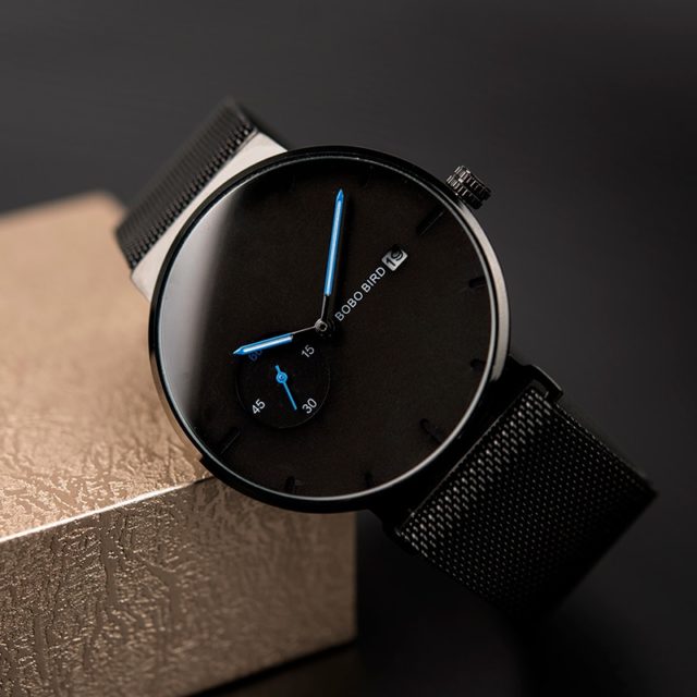 relogio masculino BOBO BIRD Luxury Men Watch Minimalist Black Design Stainless Steel Mesh Strap Date Display Gifts Custom logo