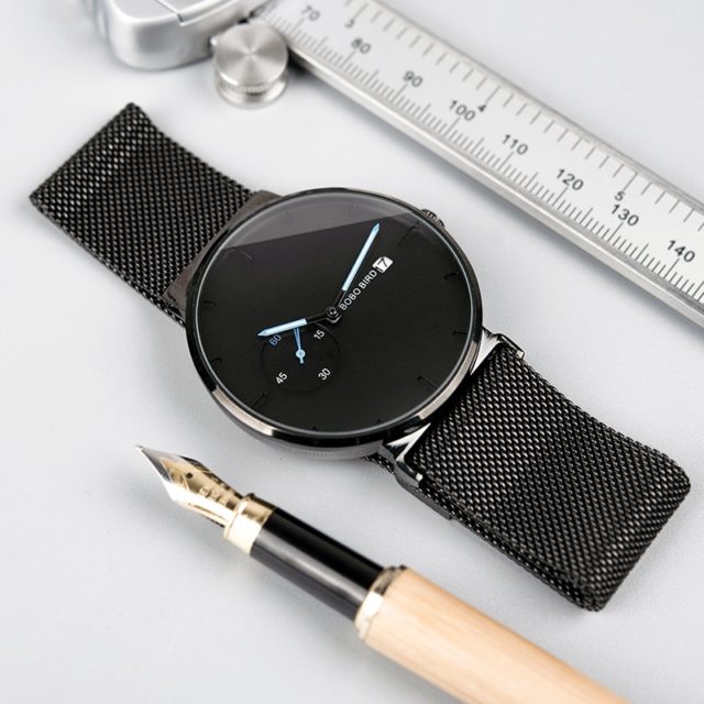 relogio masculino BOBO BIRD Luxury Men Watch Minimalist Black Design Stainless Steel Mesh Strap Date Display Gifts Custom logo