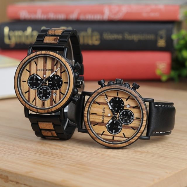 BOBO BIRD P09 Wood and Stainless Steel Watches Mens Chronograph Wristwatches Luminous Hands Stop Watch dropshipping