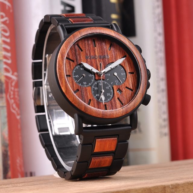 BOBO BIRD P09 Wood and Stainless Steel Watches Mens Chronograph Wristwatches Luminous Hands Stop Watch dropshipping