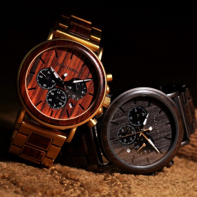 BOBO BIRD P09 Wood and Stainless Steel Watches Mens Chronograph Wristwatches Luminous Hands Stop Watch dropshipping