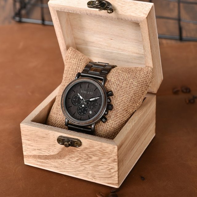 BOBO BIRD Chronograph Men Watch Wooden Brand Luxury Metal Clock montre design homme