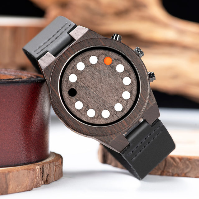 horloges mannen BOBO BIRD Men Wood Watch LED Luminous Glow In Dark Handmade Genuine Leather Wristwatch montre homme 2019