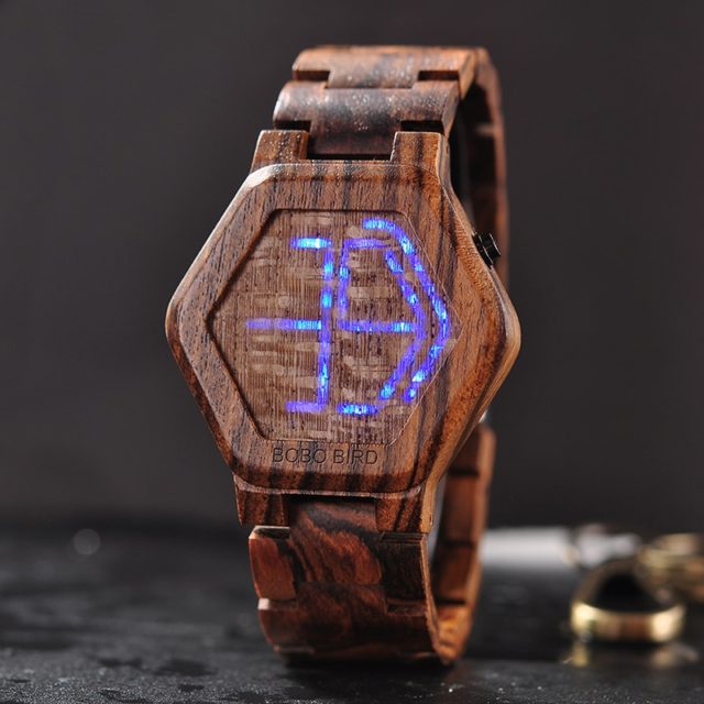 BOBO BIRD Wood Watch Men Led Electronic Display Wristwatch Male  Kisai Unique Night Vision Bamboo Clock With Box Christmas gifts