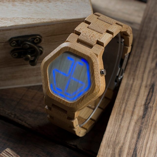 BOBO BIRD Wood Watch Men Led Electronic Display Wristwatch Male  Kisai Unique Night Vision Bamboo Clock With Box Christmas gifts